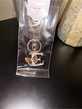 Gold Letter E Keychain with Butterfly Charm